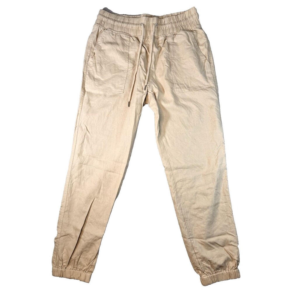 Willit Women’s Linen Blend Jogger Pants Medium M Beige Tapered Casual Summer